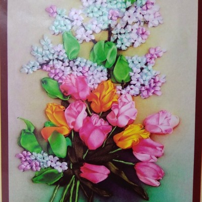 Вышивка атласными лентами  7514-8-С-0287   45*50 см   (набор канвас рисунком, ленты,игла,инструкция)